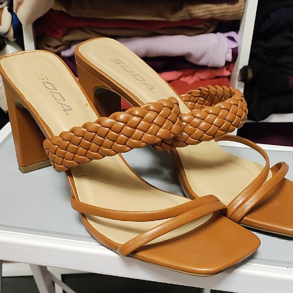 Soda Women's Brown Braided Heeled Sandals